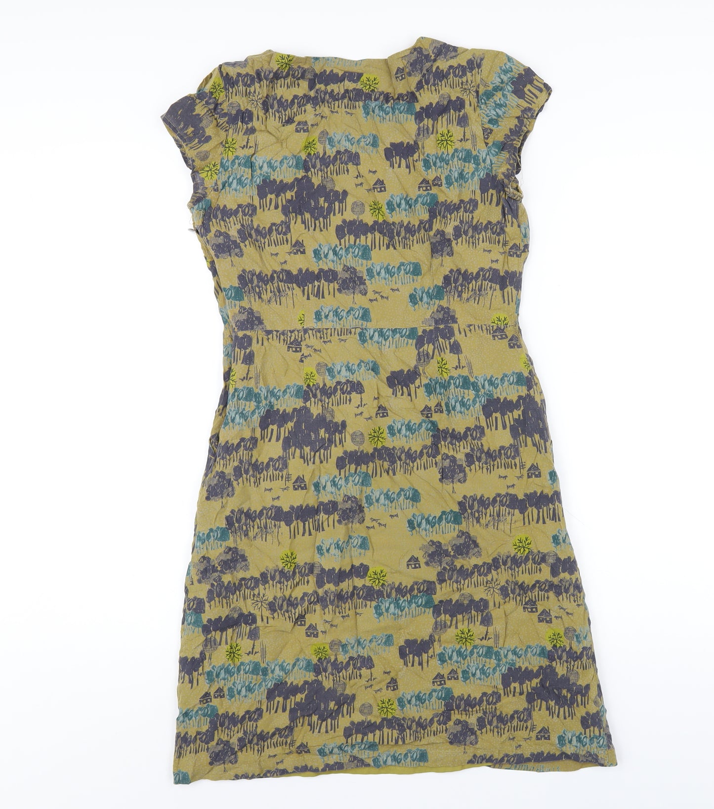 White Stuff Womens Green Geometric Viscose A-Line Size 8 Round Neck Zip