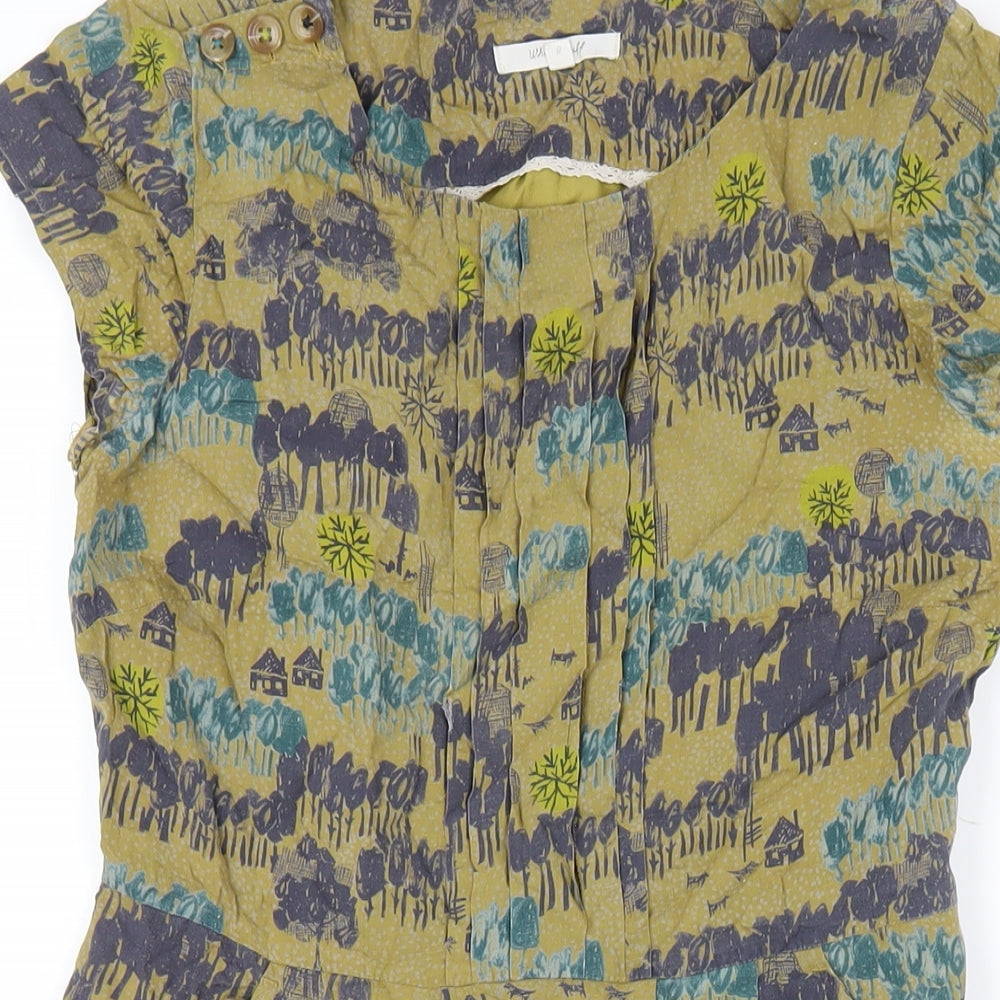 White Stuff Womens Green Geometric Viscose A-Line Size 8 Round Neck Zip