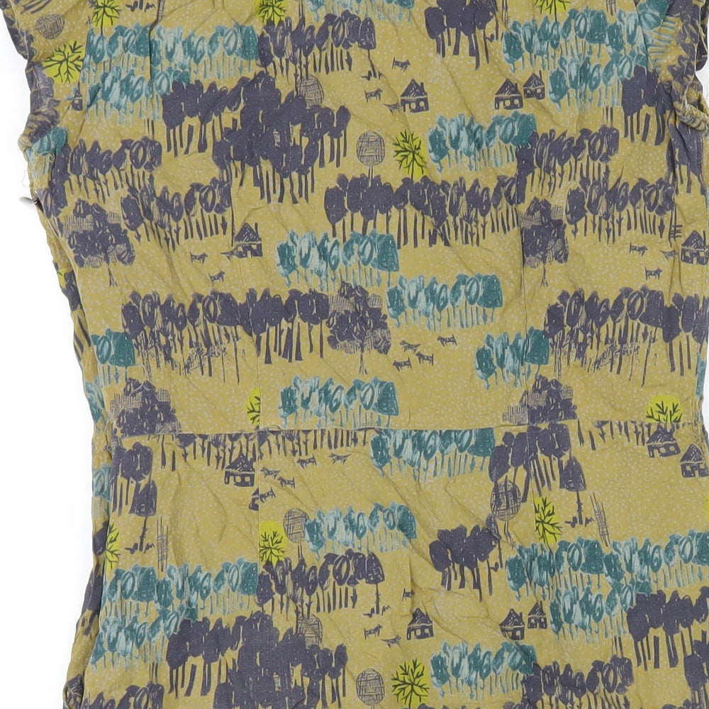 White Stuff Womens Green Geometric Viscose A-Line Size 8 Round Neck Zip