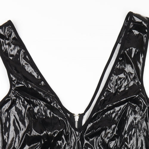 PRETTYLITTLETHING Womens Black Patent Leather Bodysuit One-Piece Size 16 Zip