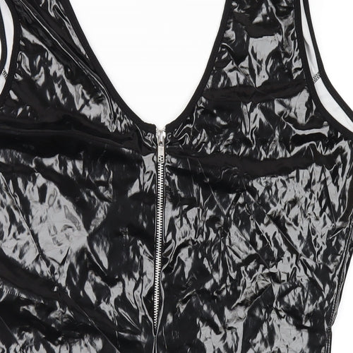 PRETTYLITTLETHING Womens Black Patent Leather Bodysuit One-Piece Size 16 Zip