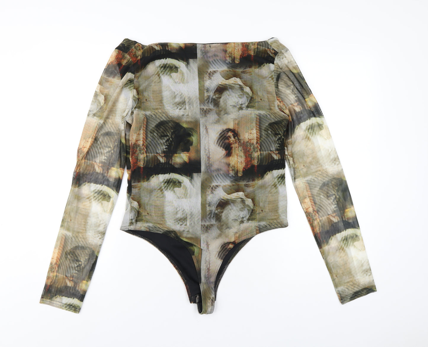 PRETTYLITTLETHING Womens Multicoloured Geometric Polyester Bodysuit One-Piece Size 16 Snap