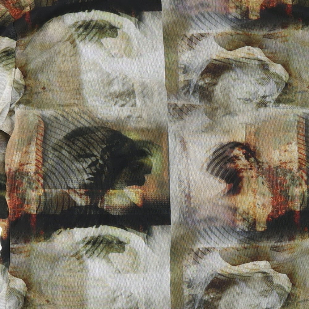 PRETTYLITTLETHING Womens Multicoloured Geometric Polyester Bodysuit One-Piece Size 16 Snap