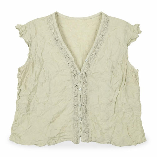 Front view of Venezia women’s green cotton basic button-up, size UK 22, v-neck