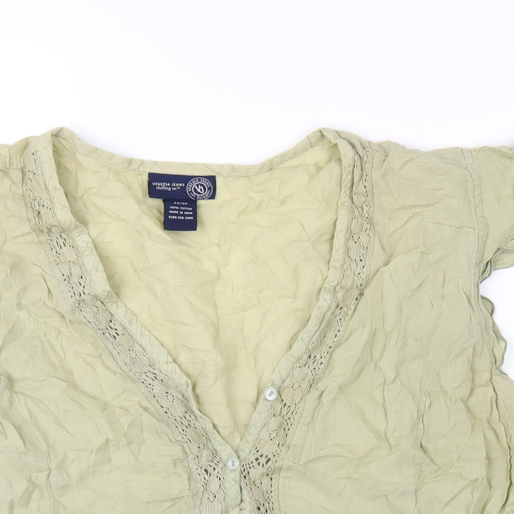 Venezia Womens Green Cotton Basic Button-Up Size 22 V-Neck