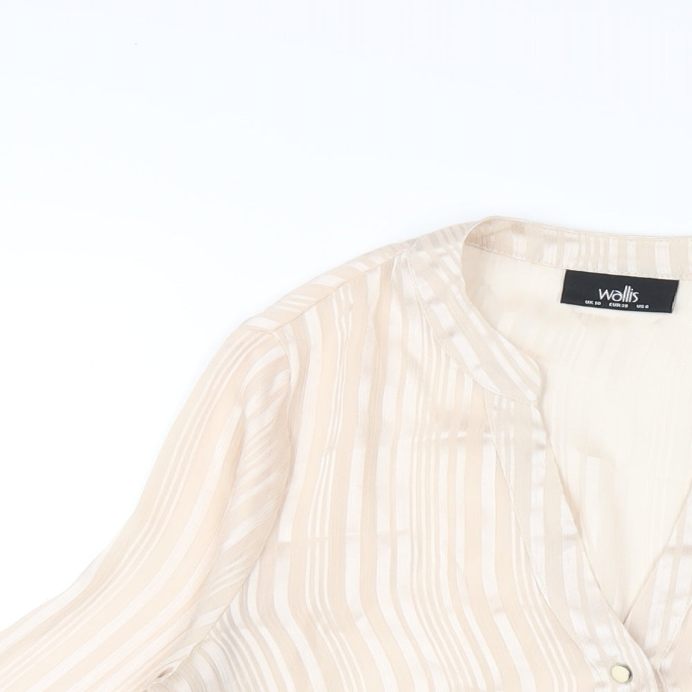 Wallis Womens Ivory Polyester Basic Button-Up Size 10 V-Neck