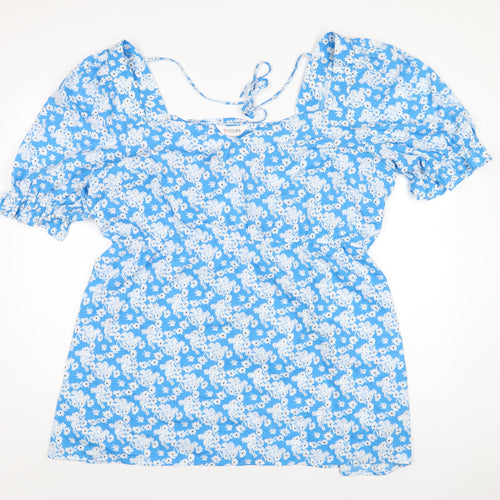 Yours Womens Blue Floral Polyester Basic T-Shirt Size 24 Square Neck