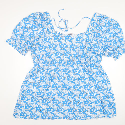 Yours Womens Blue Floral Polyester Basic T-Shirt Size 24 Square Neck