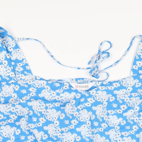 Yours Womens Blue Floral Polyester Basic T-Shirt Size 24 Square Neck
