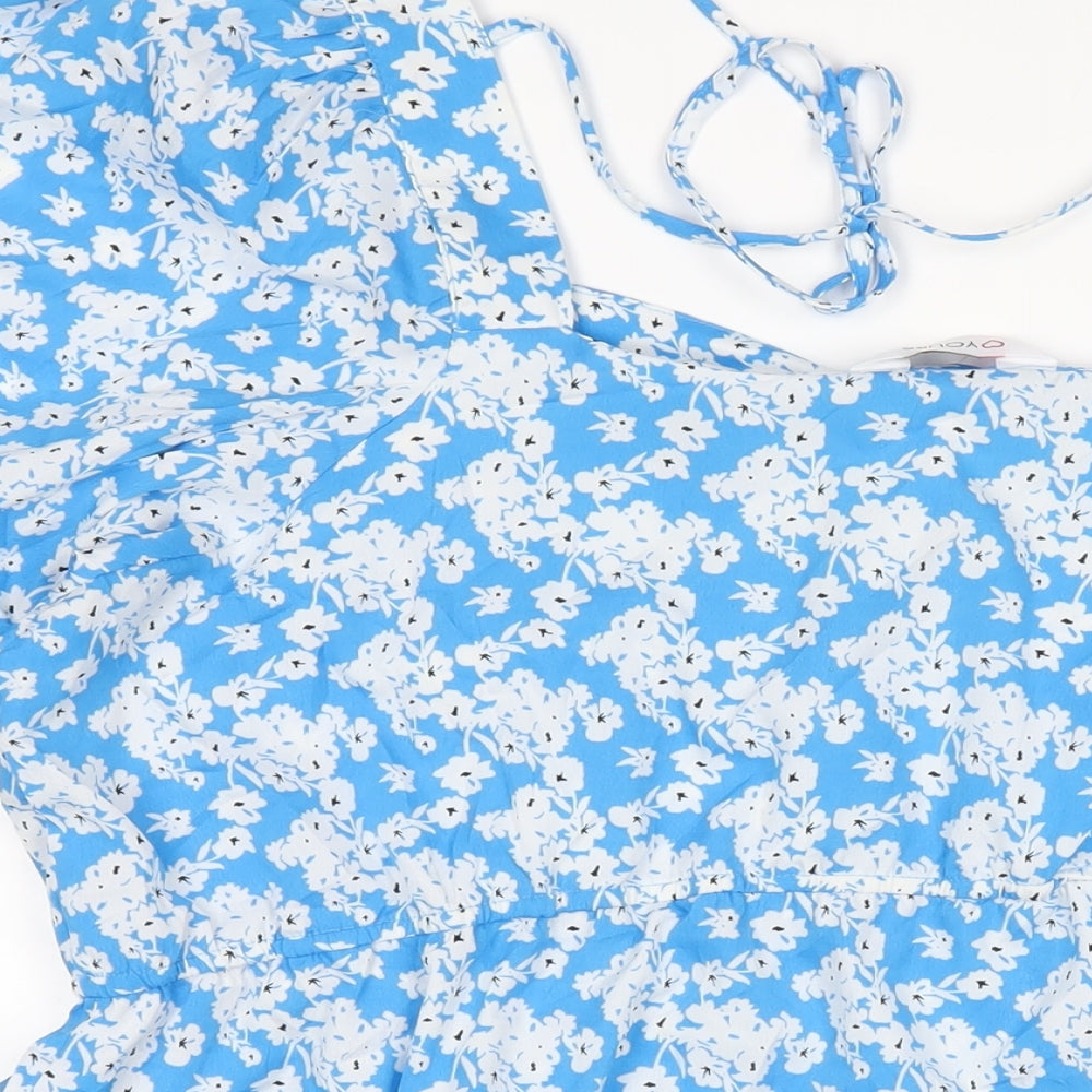 Yours Womens Blue Floral Polyester Basic T-Shirt Size 24 Square Neck