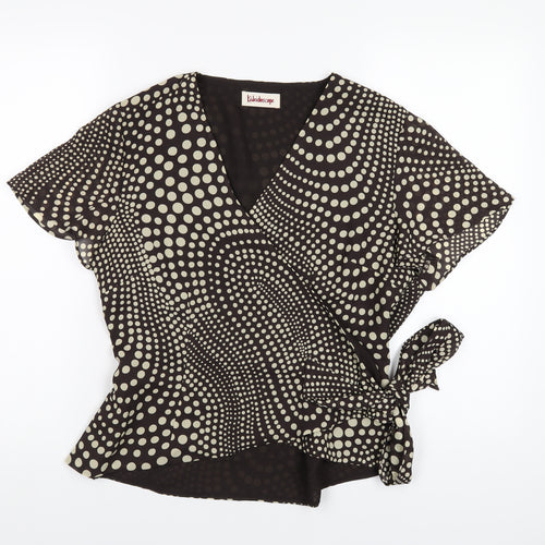 Kaleidoscope Womens Brown Polka Dot Polyester Wrap T-Shirt Size 16 V-Neck