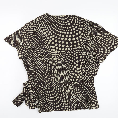Kaleidoscope Womens Brown Polka Dot Polyester Wrap T-Shirt Size 16 V-Neck