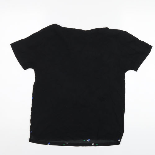 Marks and Spencer Womens Black Geometric Viscose Basic T-Shirt Size 8 Round Neck