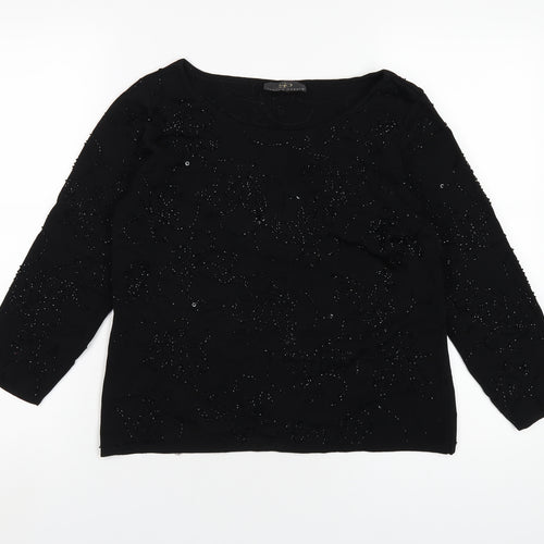 Sandra Darren Womens Black Viscose Basic T-Shirt Size L Scoop Neck