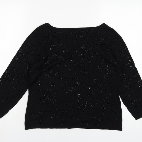 Sandra Darren Womens Black Viscose Basic T-Shirt Size L Scoop Neck