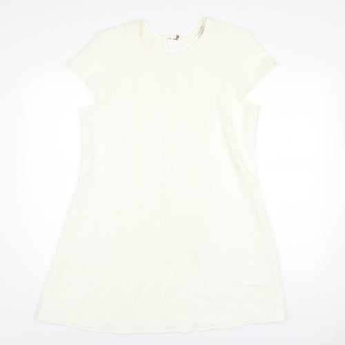 River Island Womens Ivory Polyester A-Line Size 14 Round Neck Buckle