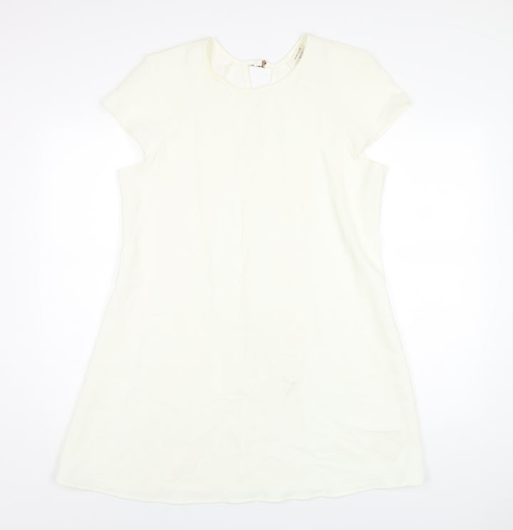River Island Womens Ivory Polyester A-Line Size 14 Round Neck Buckle