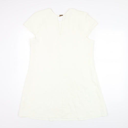 River Island Womens Ivory Polyester A-Line Size 14 Round Neck Buckle