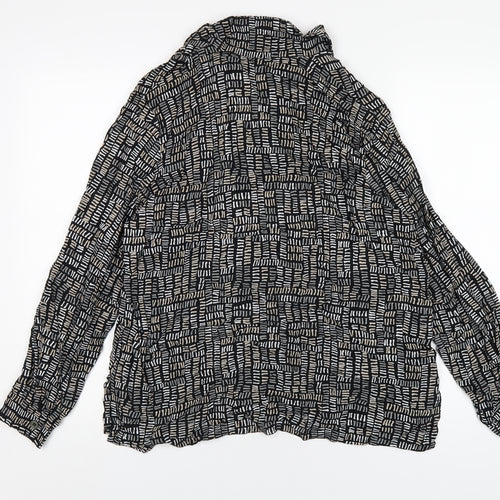 Country Casuals Womens Black Geometric Viscose Basic Button-Up Size L Collared
