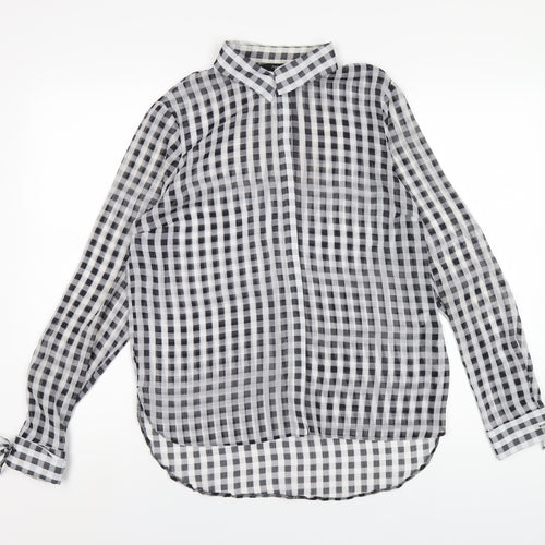 NEXT Womens Grey Check Polyester Basic Button-Up Size 12 Collared