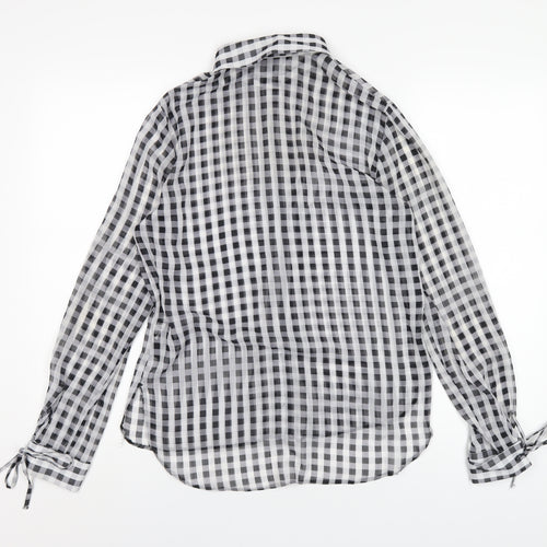 NEXT Womens Grey Check Polyester Basic Button-Up Size 12 Collared