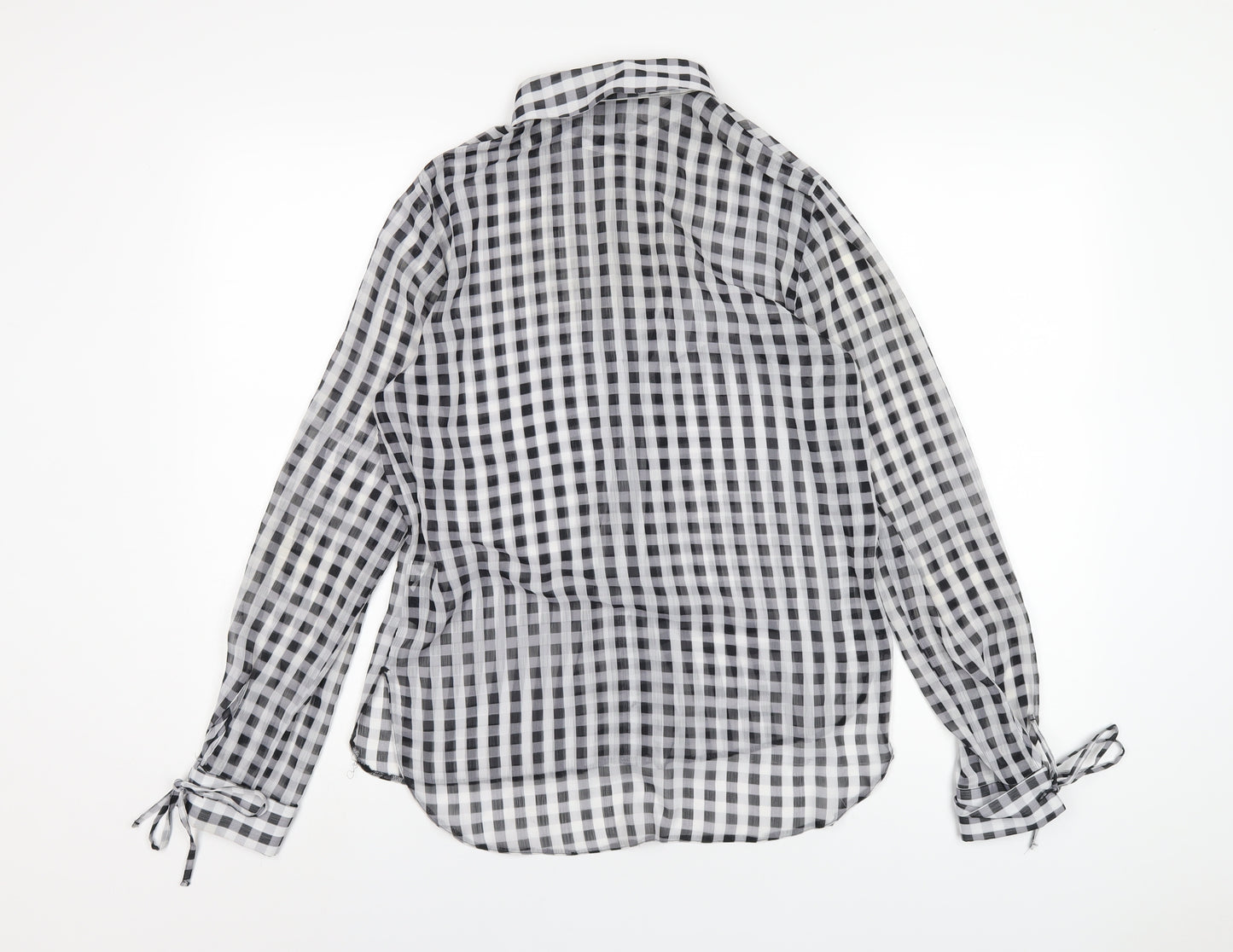 NEXT Womens Grey Check Polyester Basic Button-Up Size 12 Collared