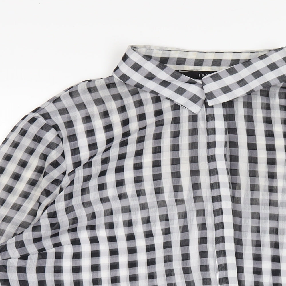 NEXT Womens Grey Check Polyester Basic Button-Up Size 12 Collared