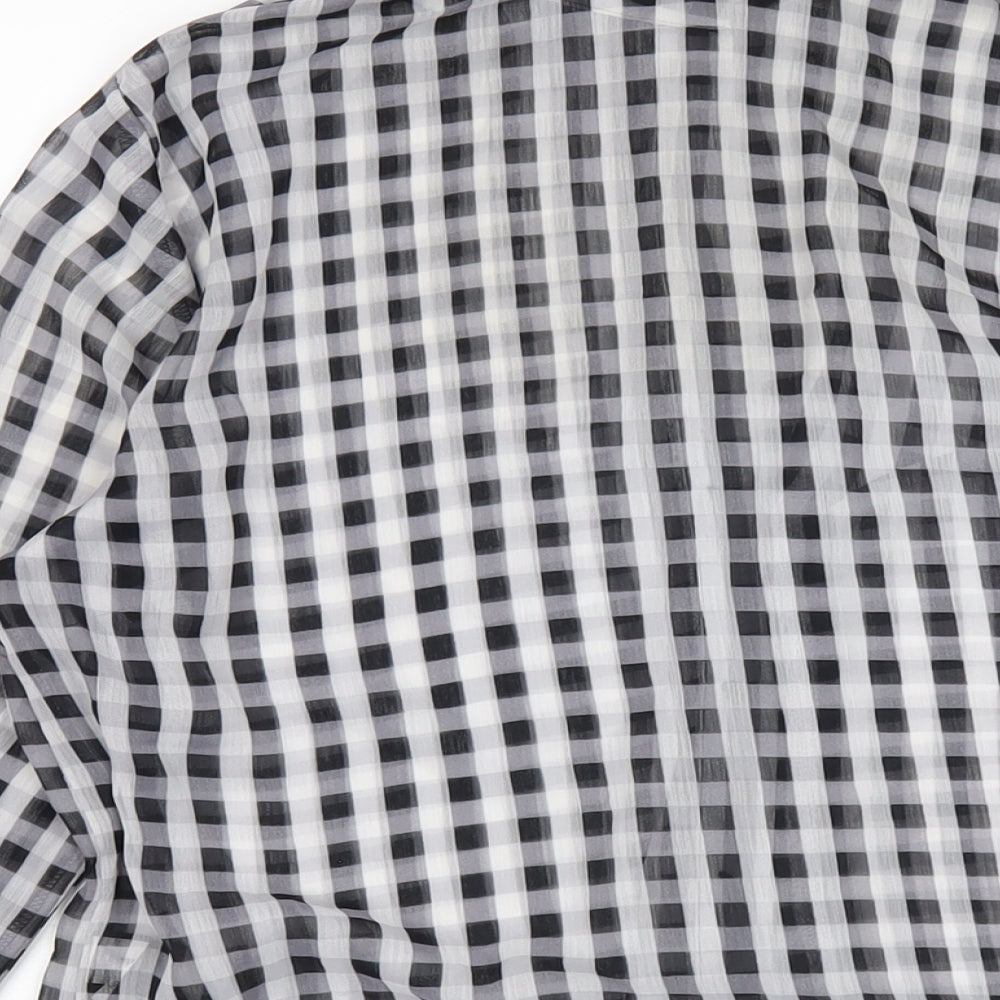 NEXT Womens Grey Check Polyester Basic Button-Up Size 12 Collared