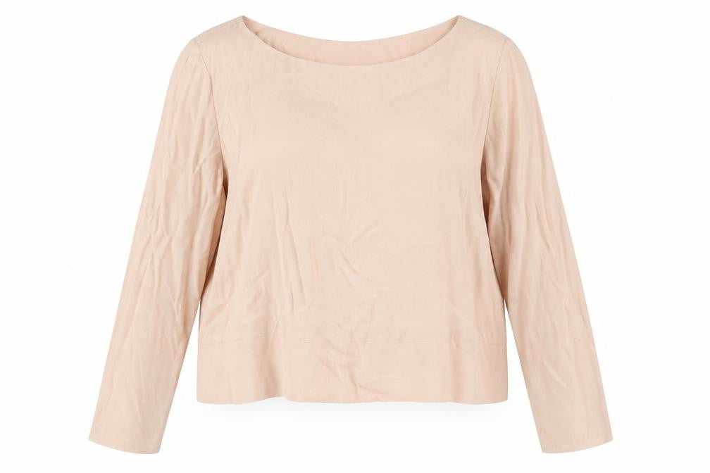 Front view of Marks & Spencer women’s pink viscose basic blouse, size UK 16, round neck