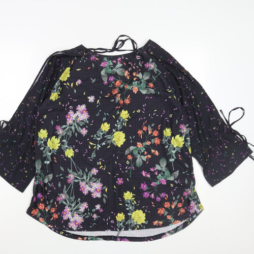 NEXT Womens Blue Geometric Polyester Basic Blouse Size 16 Round Neck - Bow Sleeve Cut Out Floral Print