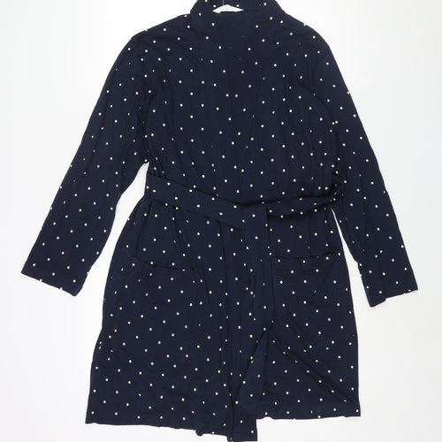 Marks and Spencer Womens Blue Polka Dot Cotton Kimono Robe Size S Tie