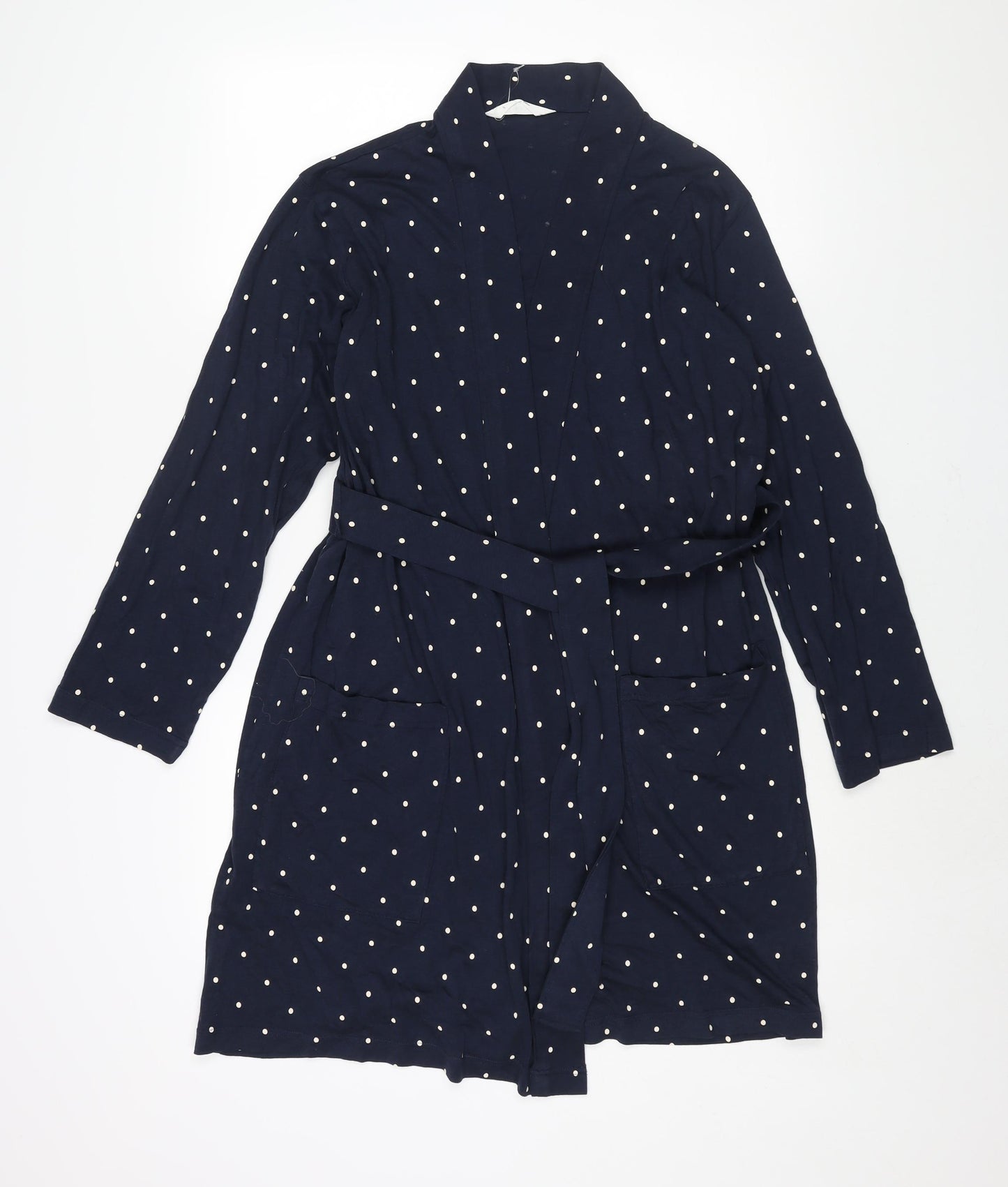 Marks and Spencer Womens Blue Polka Dot Cotton Kimono Robe Size S Tie