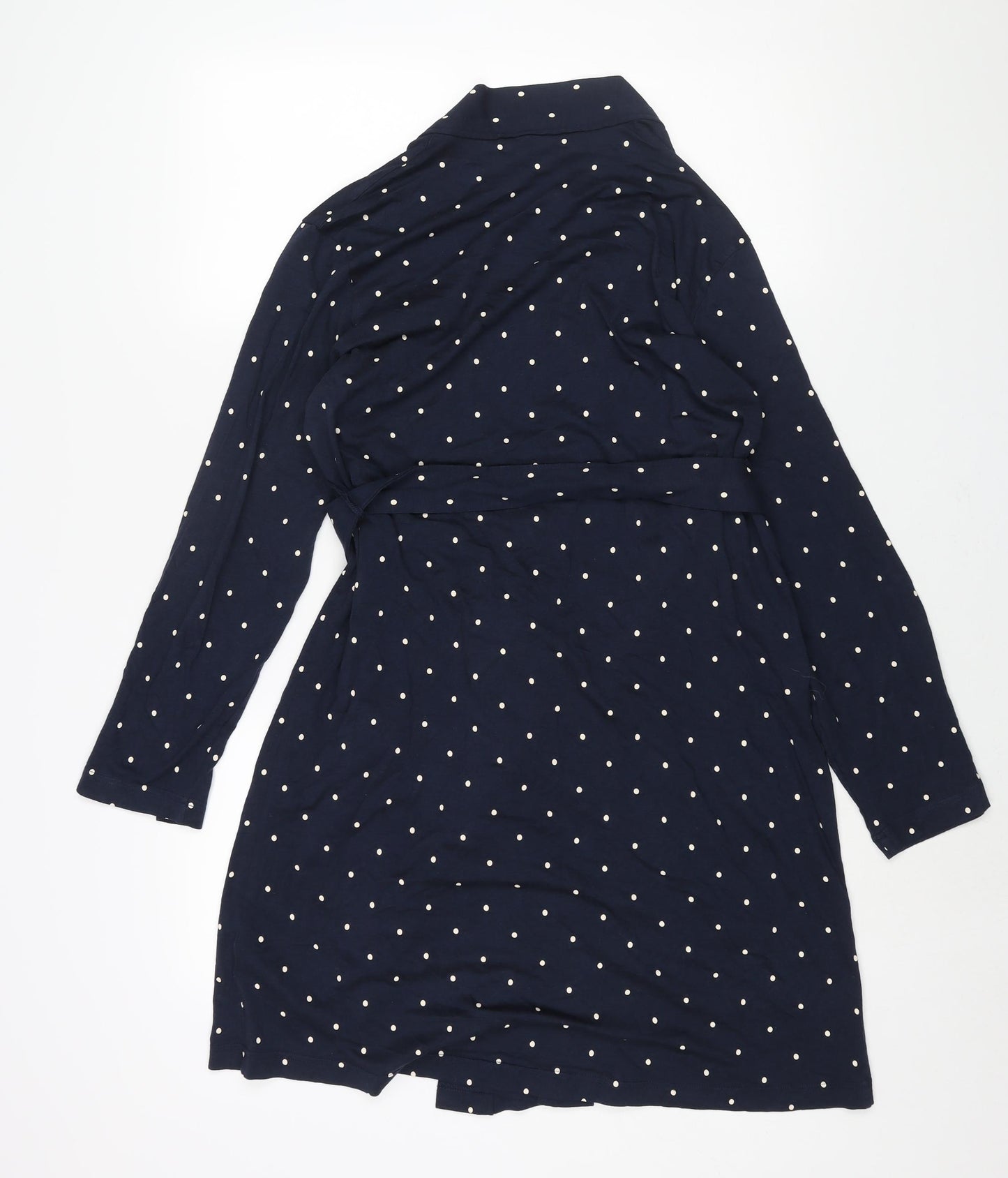 Marks and Spencer Womens Blue Polka Dot Cotton Kimono Robe Size S Tie