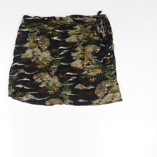 Urban Outfitters Womens Multicoloured Geometric Viscose Mini Skirt Size S Zip - Tie Detail Jungle Tiger Print