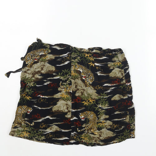 Urban Outfitters Womens Multicoloured Geometric Viscose Mini Skirt Size S Zip - Tie Detail Jungle Tiger Print