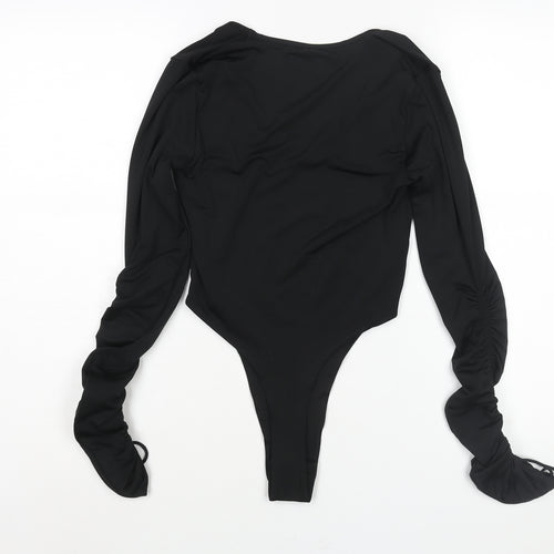 Oh Polly Womens Black Polyester Bodysuit One-Piece Size 8 Snap - Drawstring Sleeves