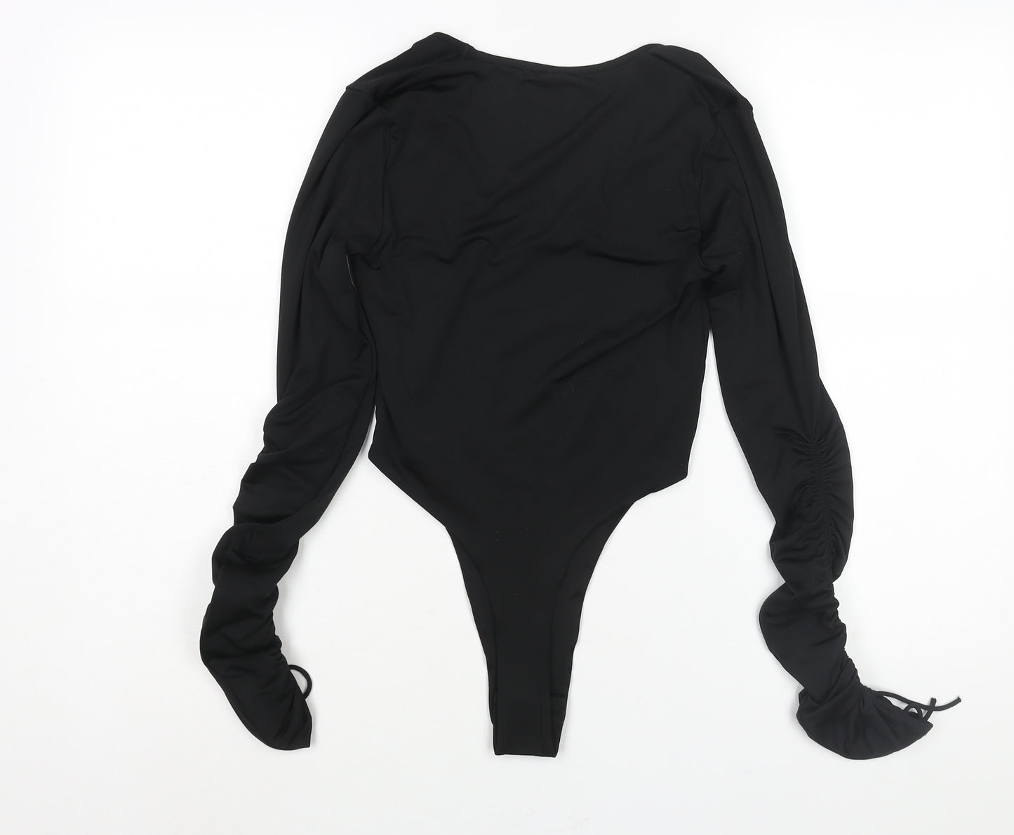 Oh Polly Womens Black Polyester Bodysuit One-Piece Size 8 Snap - Drawstring Sleeves