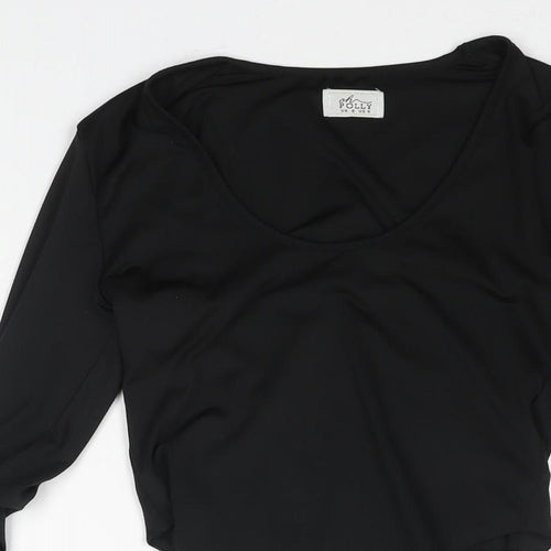 Oh Polly Womens Black Polyester Bodysuit One-Piece Size 8 Snap - Drawstring Sleeves