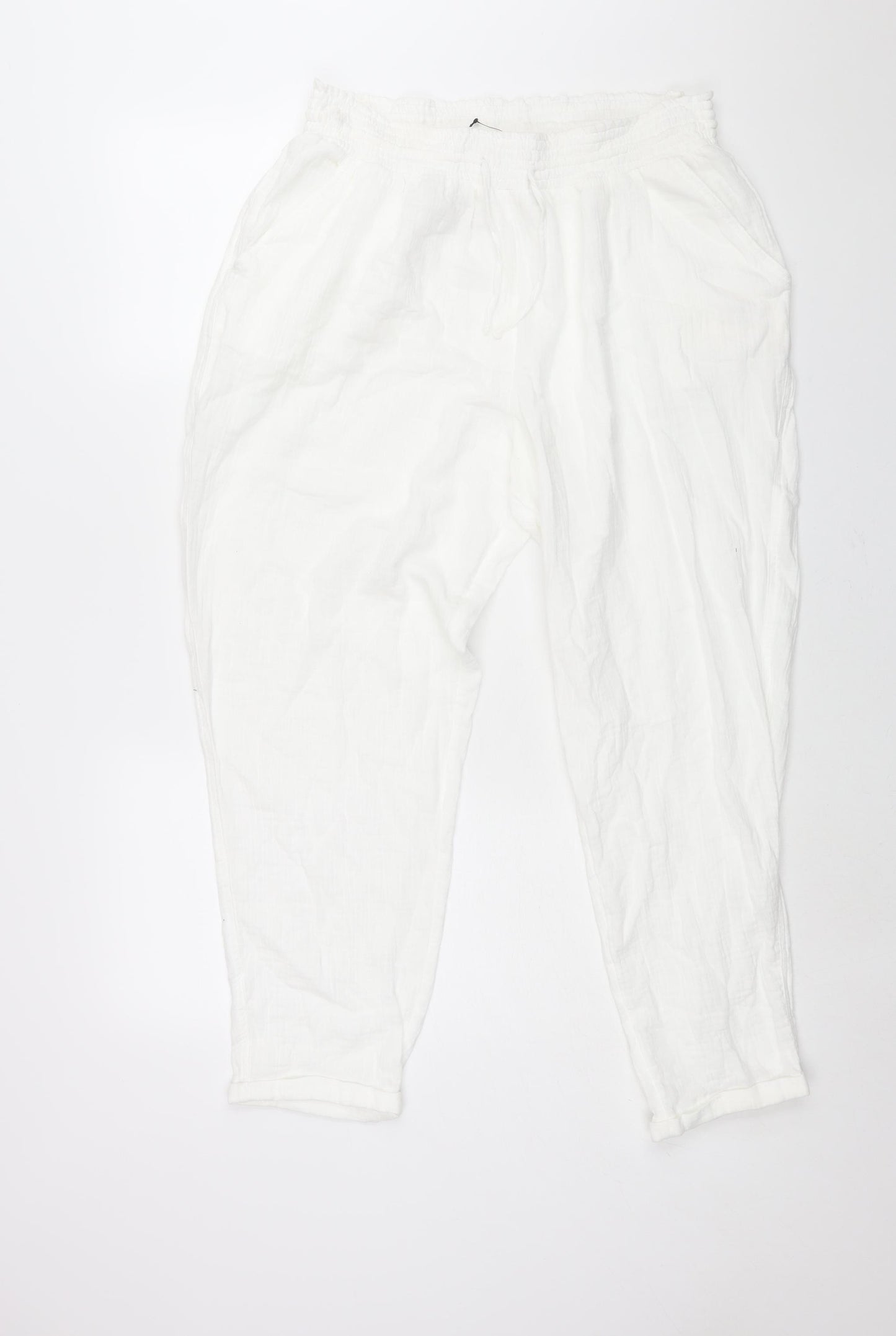 Marks and Spencer Womens White Solid Cotton Top Lounge Pants Size 18 Drawstring
