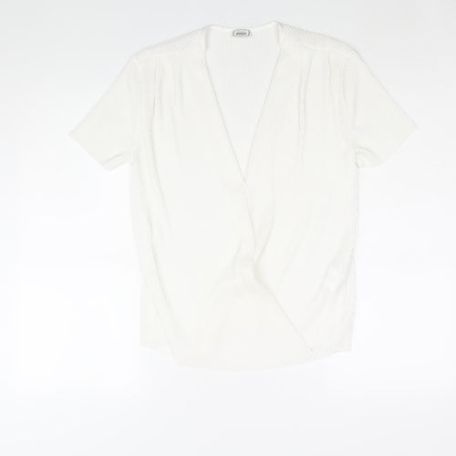 Pimkie Womens White Polyester Basic Blouse Size M V-Neck - Plisse