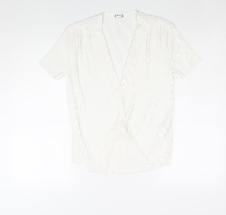 Pimkie Womens White Polyester Basic Blouse Size M V-Neck - Plisse
