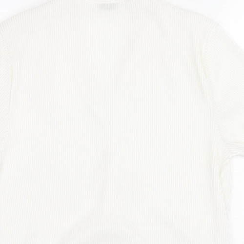 Pimkie Womens White Polyester Basic Blouse Size M V-Neck - Plisse