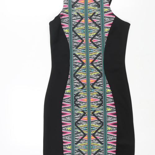 Awear Womens Black Polyester Bodycon Size 10 Round Neck Pullover - Geometric Print