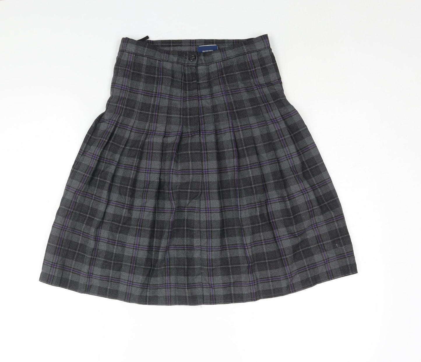 Stevensons Womens Grey Check Polyester Pleated Skirt Size 26 in Zip - Button Detail