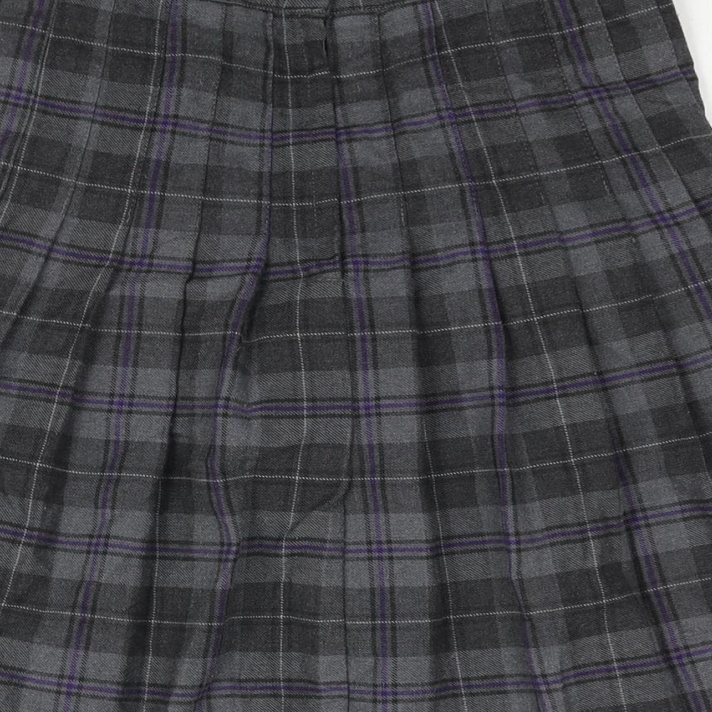 Stevensons Womens Grey Check Polyester Pleated Skirt Size 26 in Zip - Button Detail