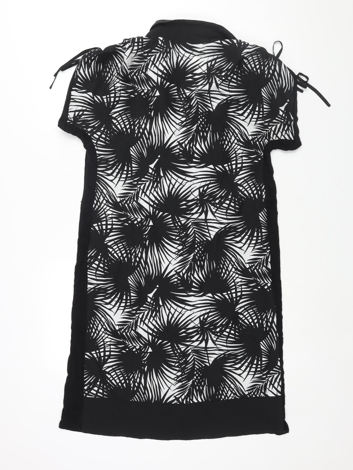 Oasis Womens Black Geometric Polyester Shift Size S Collared Pullover - Drawstring Sleeve