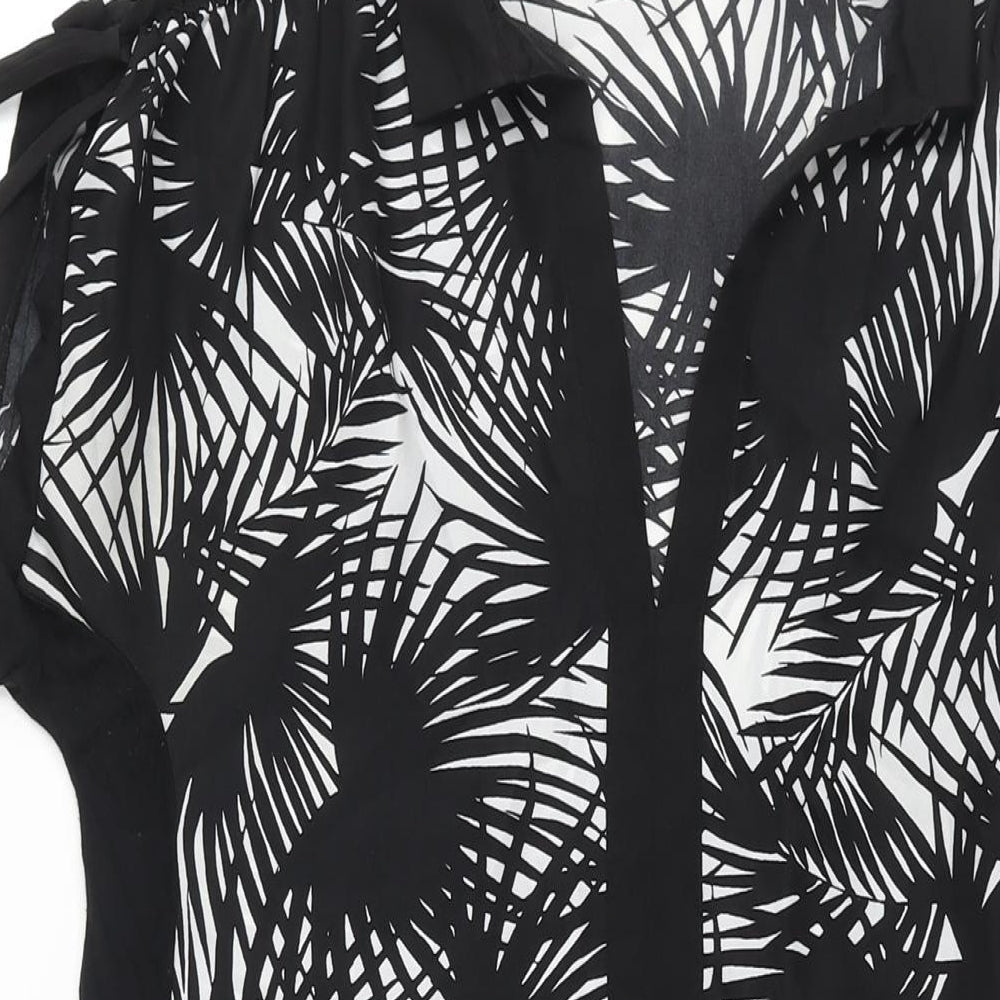 Oasis Womens Black Geometric Polyester Shift Size S Collared Pullover - Drawstring Sleeve