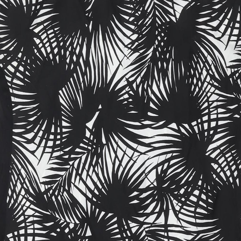 Oasis Womens Black Geometric Polyester Shift Size S Collared Pullover - Drawstring Sleeve