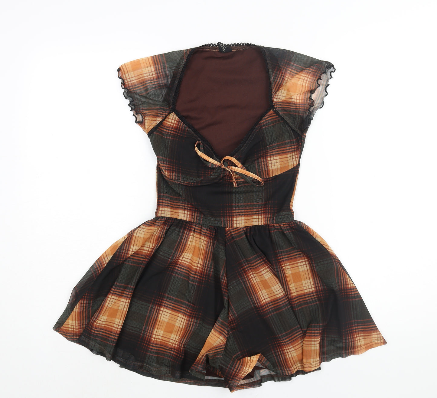 Urban Outfitters Womens Multicoloured Check Polyester Playsuit One-Piece Size XS Pullover - Bow