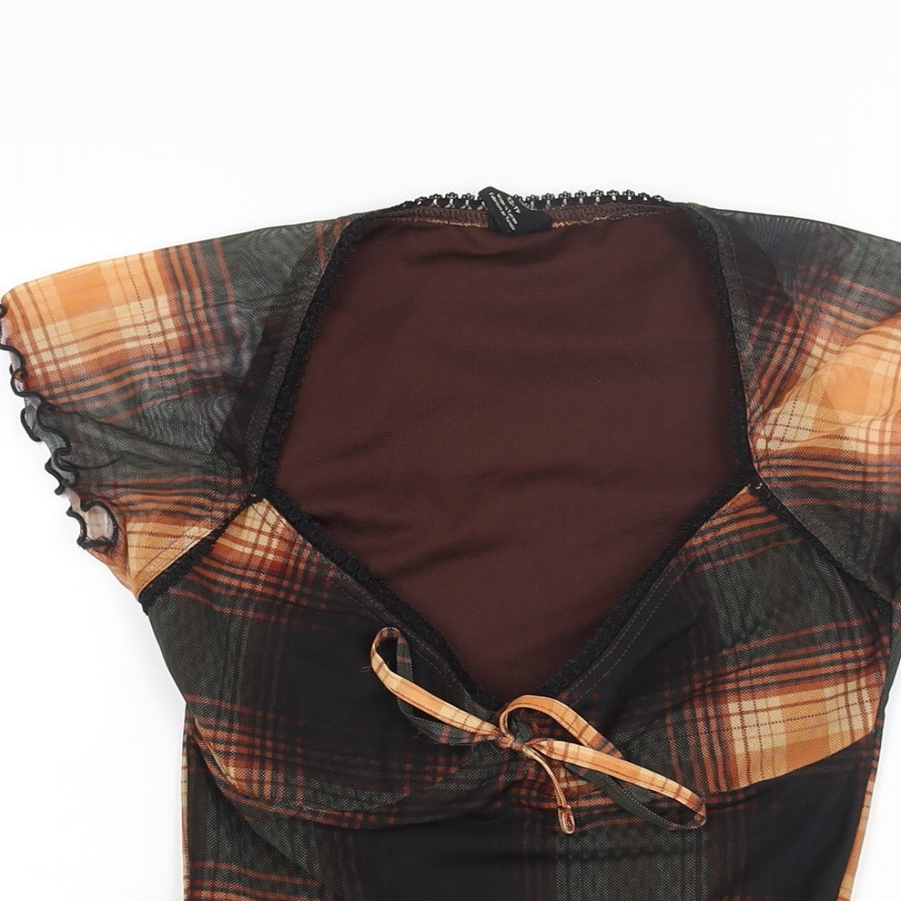 Urban Outfitters Womens Multicoloured Check Polyester Playsuit One-Piece Size XS Pullover - Bow